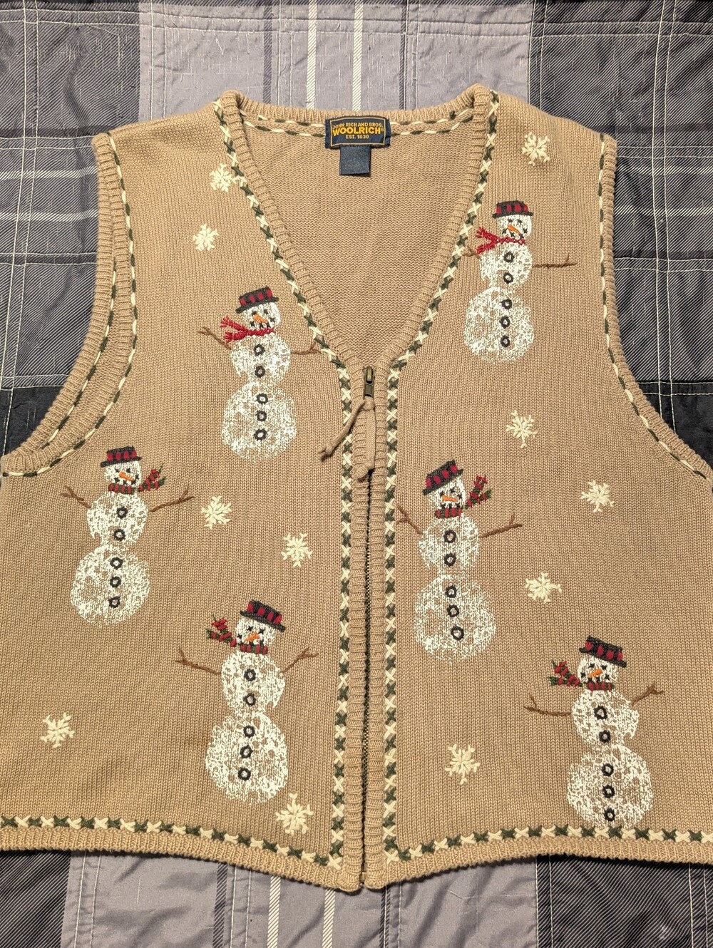 Vintage Woolrich Women's Sweater Vest Zip Up Snowmen Christmas Festive Large